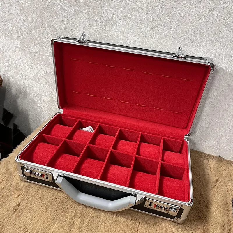 12 Slots Premium Aluminum Metal Briefcase Watch Organizer Box